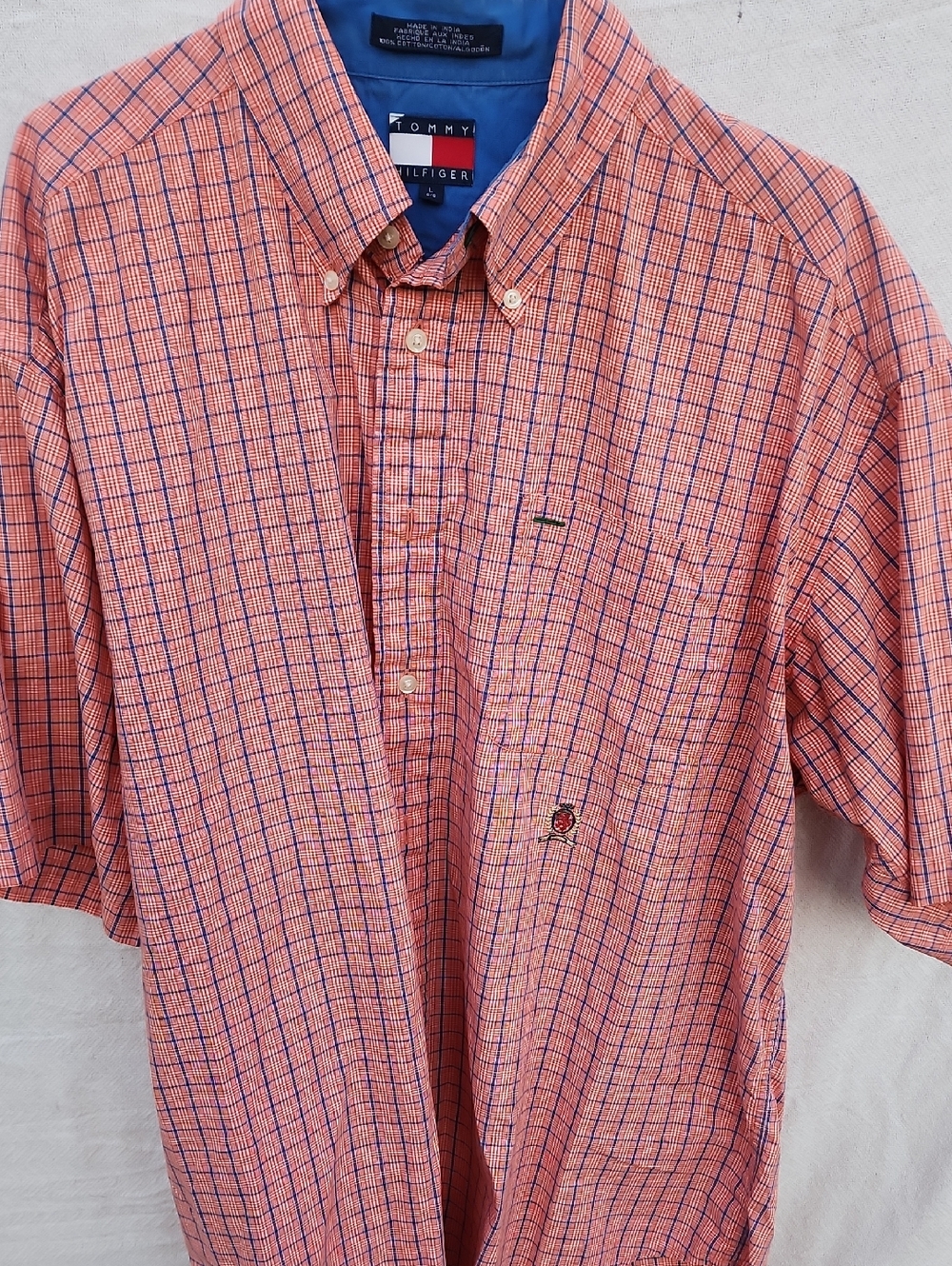 Vtg Tommy Hilfiger Plaid Short-Sleeve Button-Down Shirt